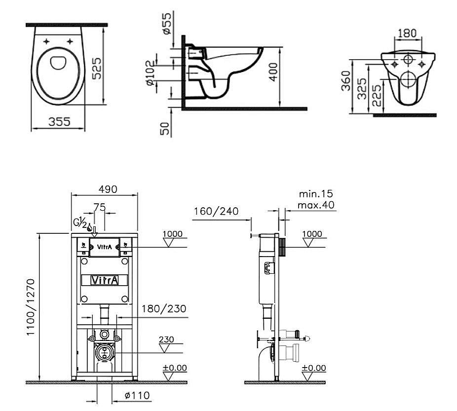 Унитаз подвесной Vitra Normus 9773B003-7202 с инсталляцией, с крышкой, белый купить в интернет-магазине Sanbest