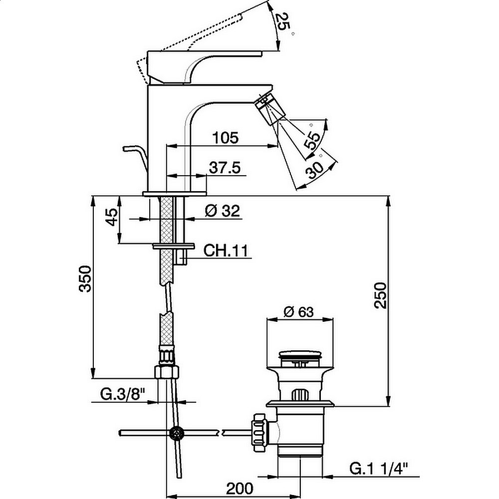 Смеситель для биде Cisal Cubic CU00055121 купить в интернет-магазине сантехники Sanbest