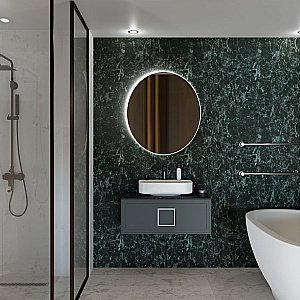 Тумба с раковиной LA FENICE Cubo Grigio 80 серая, столешница черная/ручка белая для ванной в интернет-магазине Sanbest