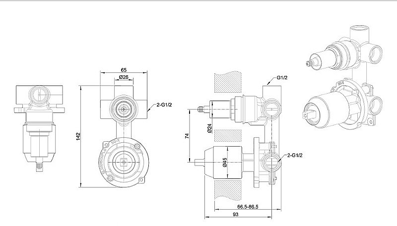 Встраиваемый смеситель Bravat BUILT-IN D969CP-B-RUS купить в интернет-магазине сантехники Sanbest