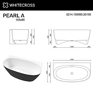 Ванна из искусственного камня WhiteCross Pearl A 155x80 черный/белый матовый купить в интернет-магазине Sanbest