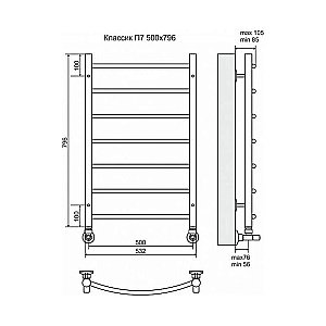 Полотенцесушитель водяной Terminus Классик П7 500x796 купить в интернет-магазине сантехники Sanbest