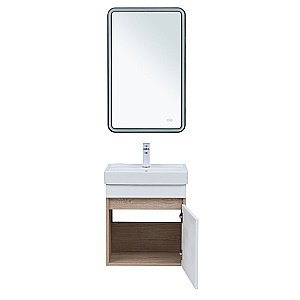 Тумба с раковиной Aquanet Оптима 50 344798+301802 светлый дуб/белый сатин для ванной в интернет-магазине Sanbest