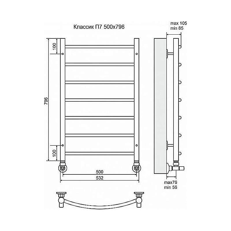 Полотенцесушитель водяной Terminus Классик П7 500x796 купить в интернет-магазине сантехники Sanbest
