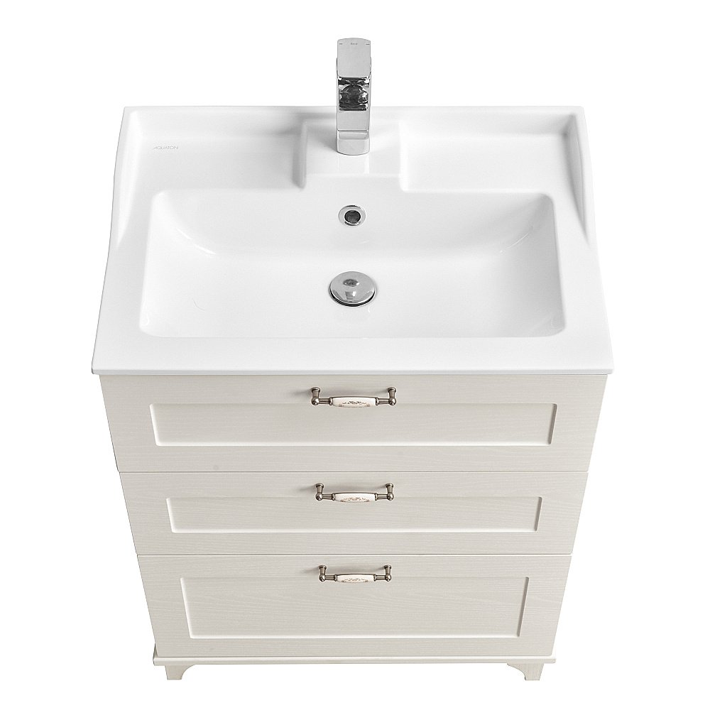 Тумба с раковиной Акватон Леон 65 Н дуб белый для ванной в интернет-магазине Sanbest