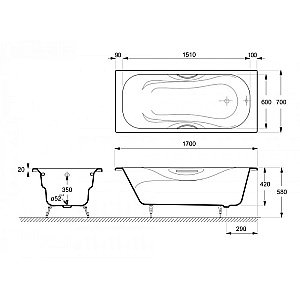 Ванна чугунная Delice Malibu Elite DLR230608R-AS 170х70 белая купить в интернет-магазине Sanbest