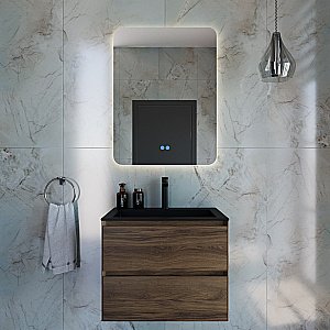 Тумба с раковиной Vincea Luka 60 VMC-2L600CO/VCB-13600B тёмный дуб/раковина черная для ванной в интернет-магазине Sanbest