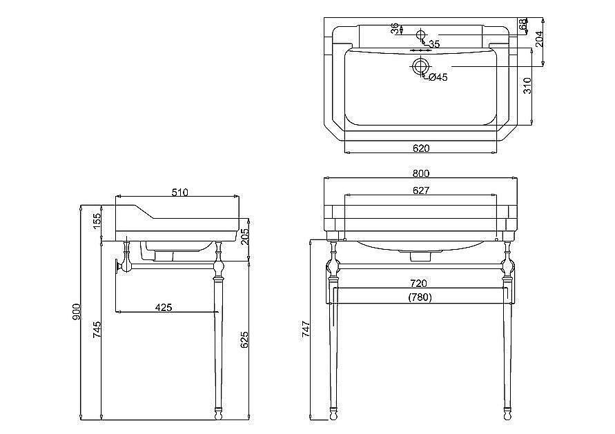 Консоль с раковиной Burlington Edwardian B18 1TH для ванной в интернет-магазине сантехники Sanbest