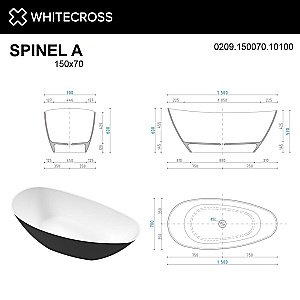 Ванна WhiteCross Spinel A 150x70 черный/белый глянец купить в интернет-магазине Sanbest