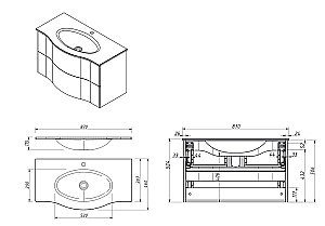 Тумба с раковиной Caprigo Nokturn 90 с 2 ящиками/раковина стекло капуччино для ванной в интернет-магазине Sanbest