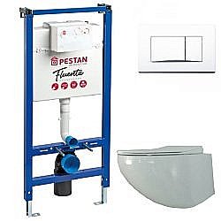 Унитаз с инсталляцией Pestan Fluenta Rimless SET40006661AW безободковый, с крышкой микролифт, кнопка белая купить в интернет-магазине Sanbest