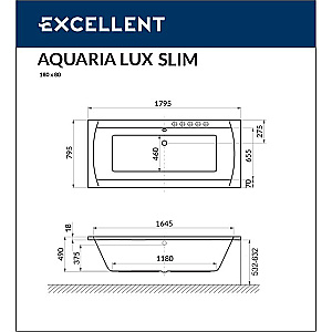 Гидромассажная ванна Excellent Aquaria Lux Slim 180x80 LINE WAEX.AQU18S.LINE.WH белая глянцевая купить в интернет-магазине Sanbest