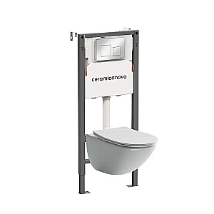 Унитаз подвесной Ceramica Mono CN1905 белый, безободковый, с инсталляцией Balance CN121002CH и кнопкой Square хром глянцевый купить в интернет-магазине Sanbest