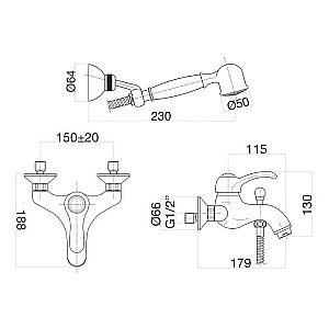 Смеситель для ванны Webert Aurora AU850101060 медь купить в интернет-магазине сантехники Sanbest