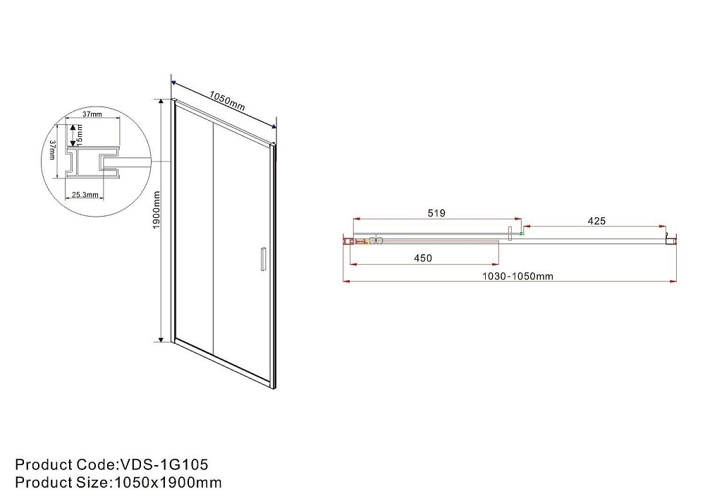 Душевая дверь Vincea GARDA VDS-1G 105 хром/шиншилла купить в интернет-магазине Sanbest