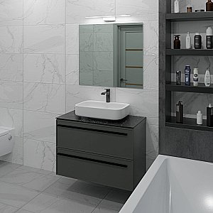 Тумба с раковиной LA FENICE Elba Grigio TWIN 100 серая/столешница черная для ванной в интернет-магазине Sanbest