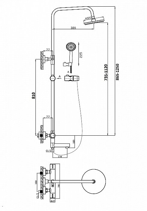 Душевая система Orange Thermo T02S3-911b черный матовый купить в интернет-магазине сантехники Sanbest