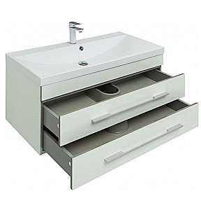 Тумба с раковиной Aquanet Верона 100/Aquanet Нота-100 подвесная белая глянцевая для ванной в интернет-магазине Sanbest
