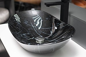 Раковина накладная CeramaLux NC 60,5 7404BM черный мрамор купить в интернет-магазине Sanbest