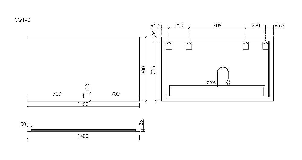 Зеркало с подсветкой Sancos Square 2.0 SQ2.1400 140х80 в ванную от интернет-магазине сантехники Sanbest