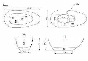 Ванна Salini Paola Basso S-Stone 160x77 101611SM белая матовая купить в интернет-магазине Sanbest