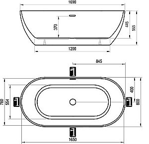 Ванна акриловая Ravak FREEDOM O 169х80 черный слив купить в интернет-магазине Sanbest