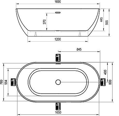 Ванна акриловая Ravak FREEDOM O 169х80 черный слив купить в интернет-магазине Sanbest