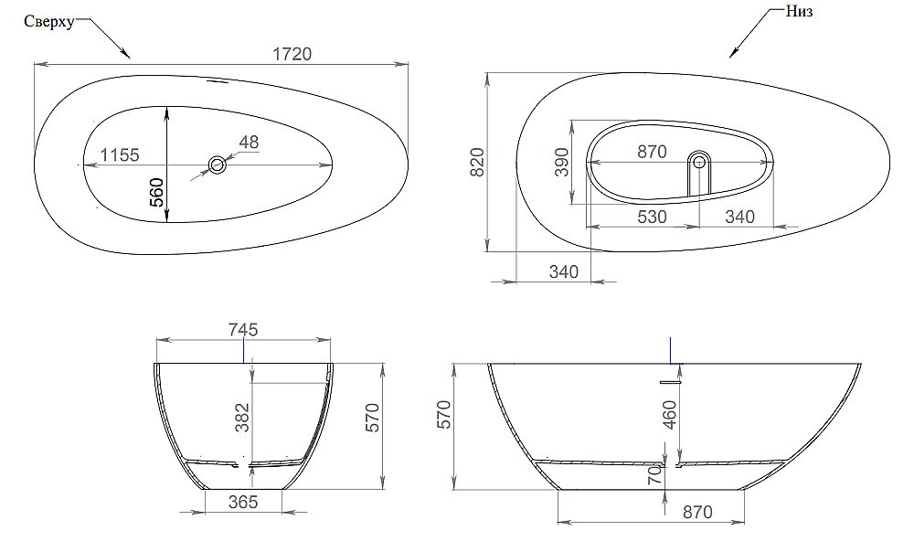 Ванна Salini Paola Basso S-Stone 172x82 101612SM белая матовая купить в интернет-магазине Sanbest