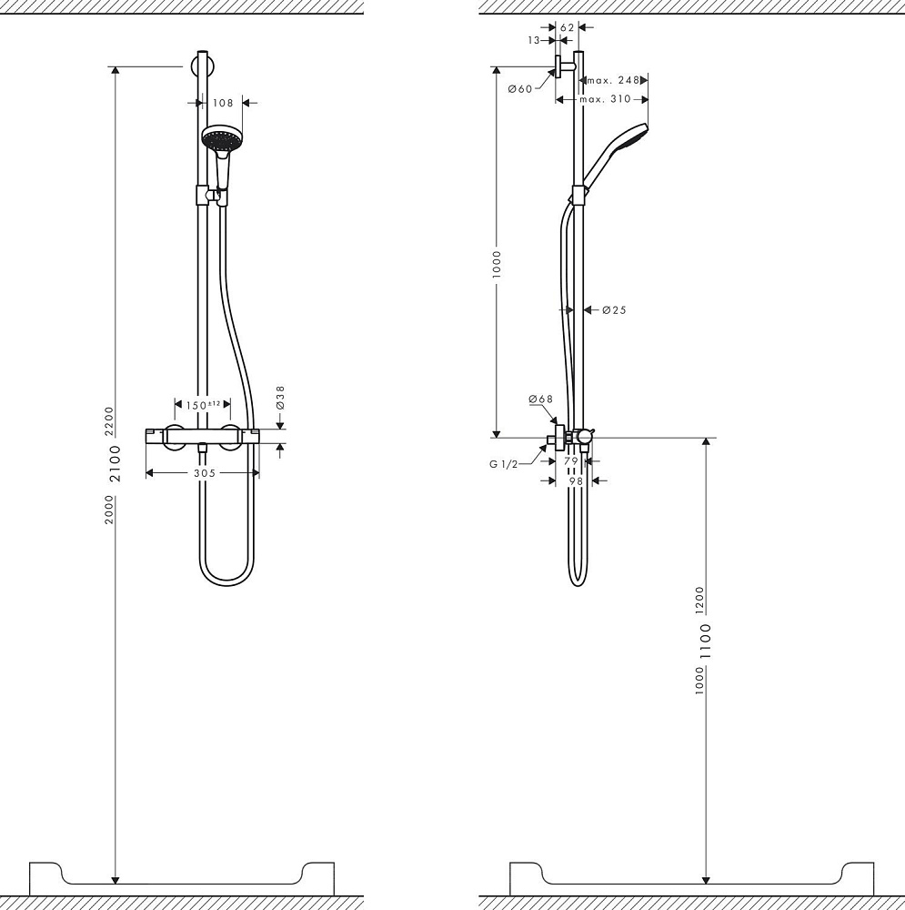 Смеситель для душа Hansgrohe Croma Select S SemiPipe Multi 27247400 купить в интернет-магазине сантехники Sanbest