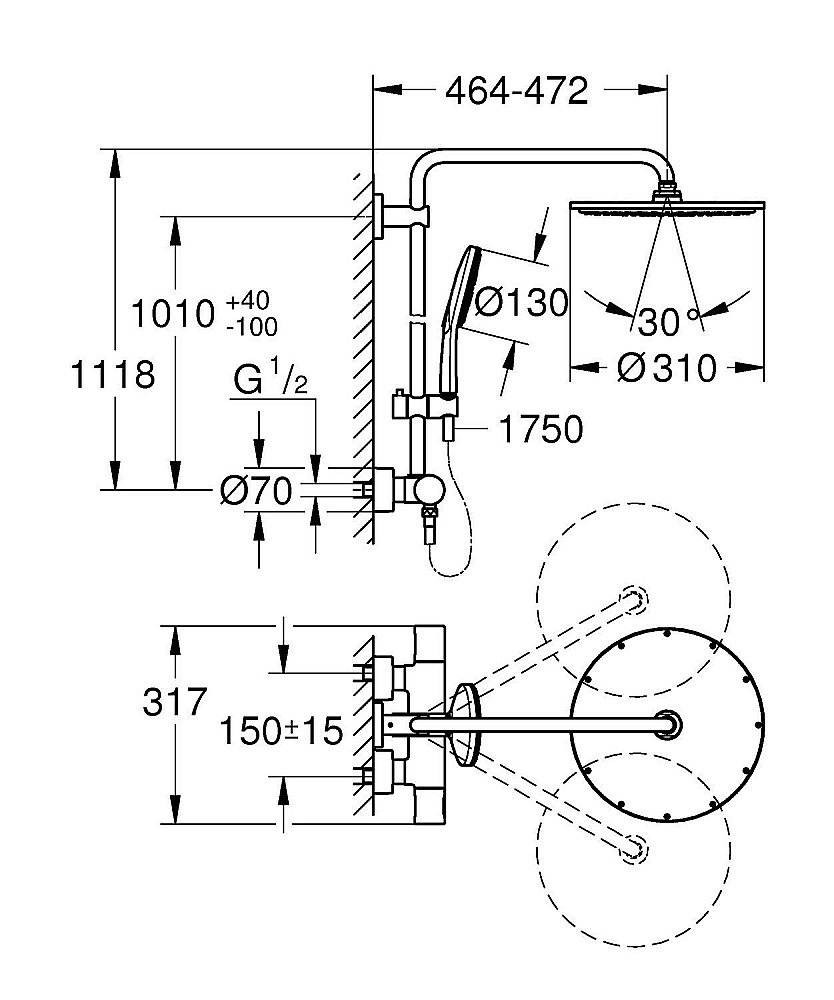 Душевая система Grohe Rainshower System 27966001 купить в интернет-магазине сантехники Sanbest
