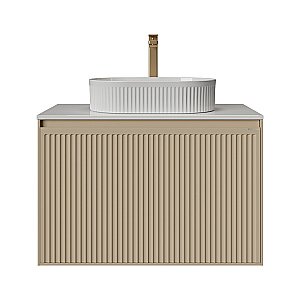 Тумба с раковиной подвесная Grossman КРИСТАЛЛ 80 с 1 ящ, бежевая матовая/столешница белая глянец для ванной в интернет-магазине Sanbest