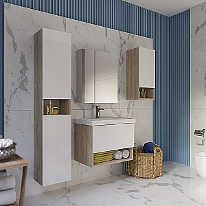 Тумба с  раковиной подвесная Dreja PERFECTO 70  дуб эврика/белый глянец для ванной в интернет-магазине Sanbest