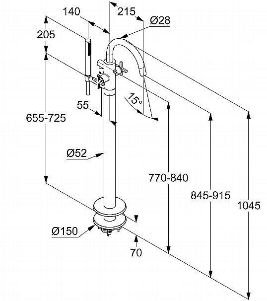 Смеситель для ванны Kludi Nova Fonte 205900520 хром купить в интернет-магазине сантехники Sanbest