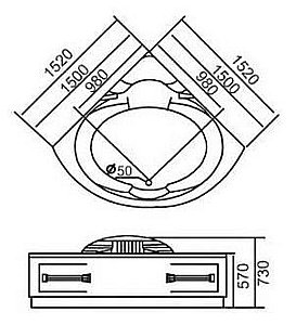 Ванна акриловая Gemy Arc-shape G9082 K 152х152 белая с гидромассажем купить в интернет-магазине Sanbest