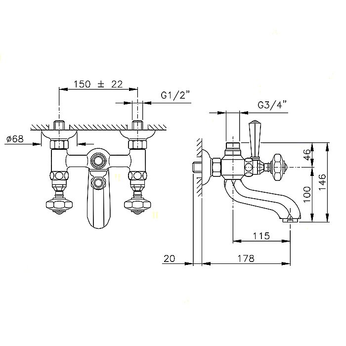 Смеситель для ванны Nicolazzi Teide Four 1900CR45 Хром купить в интернет-магазине сантехники Sanbest