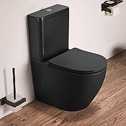 Унитаз напольный CeramaLux 2166XMB черный матовый, безободковый, с бачком, с крышкой микролифт купить в интернет-магазине Sanbest