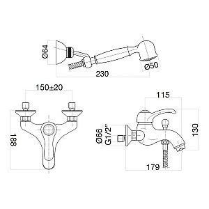 Смеситель для ванны Webert Aurora AU850101065(153) бронза купить в интернет-магазине сантехники Sanbest