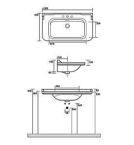 Консоль с раковиной Kerasan Waldorf 9203K 120 хром с 1 отверстием для ванной в интернет-магазине сантехники Sanbest