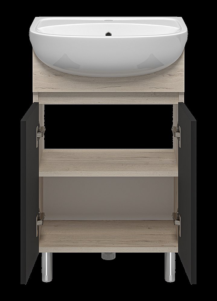 Тумба с раковиной Misty Поло - 50 О-Пол07060-0142ДП светлое дерево/графит для ванной в интернет-магазине Sanbest