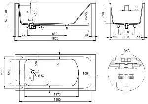 Ванна Salini Orlanda Kit S-Stone 179x80 102122M белая матовая купить в интернет-магазине Sanbest