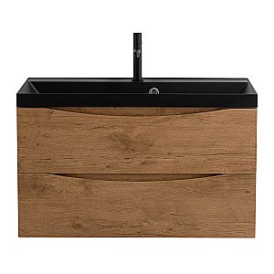 Тумба с раковиной Belbagno MARINO 80 дуб натуральный/черная раковина для ванной в интернет-магазине Sanbest