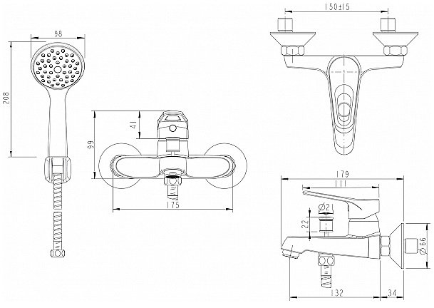 Смеситель для ванны Bravat ECO-D F693158C-B купить в интернет-магазине сантехники Sanbest