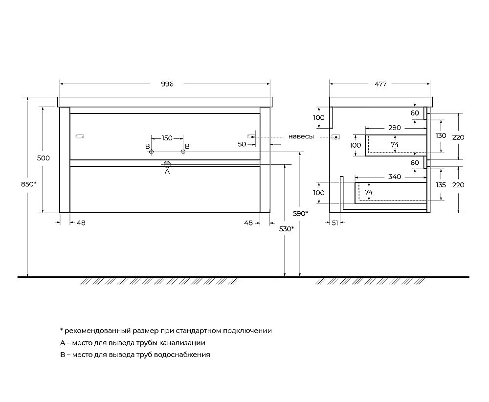 Тумба с раковиной Cezares RELAX 100 Bianco Lucido для ванной в интернет-магазине Sanbest