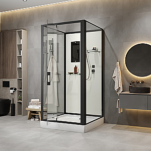 Душевая кабина Niagara Standart ST100/15Q/BL/BK 100х100 без крыши, профиль черный матовый/стекло прозрачное купить в интернет-магазине Sanbest
