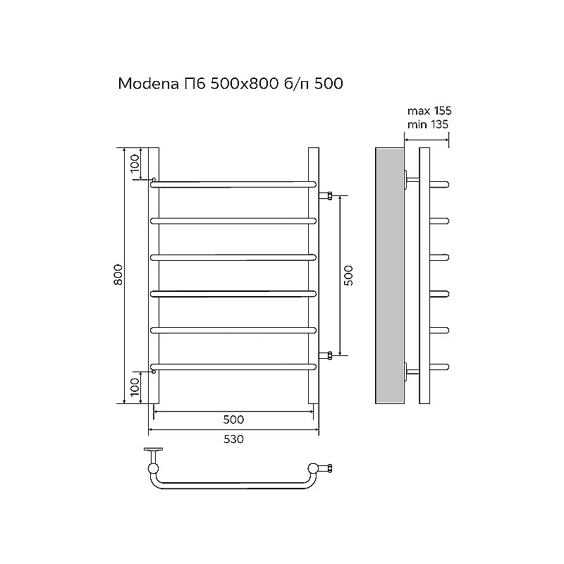Полотенцесушитель водяной Azario MODENA П6 500х800 AZ08558 хром купить в интернет-магазине сантехники Sanbest