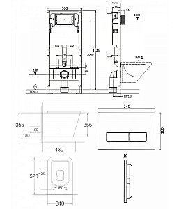 Унитаз подвесной с инсталляцией Agger ATI04100+APB244 белый, с крышкой микролифт, безободковый, с черной матовой кнопкой купить в интернет-магазине Sanbest