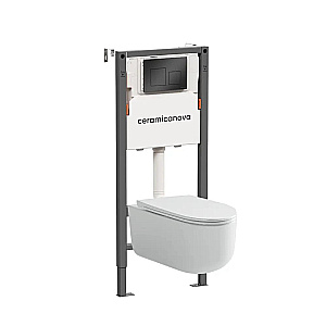 Унитаз подвесной Ceramica Ulma CN4006 белый, безободковый, с инсталляцией Balance CN121002MB и кнопкой Square черный матовый купить в интернет-магазине Sanbest