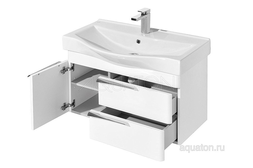 Тумба с раковиной Акватон Беверли 80 белая глянцевая для ванной в интернет-магазине Sanbest