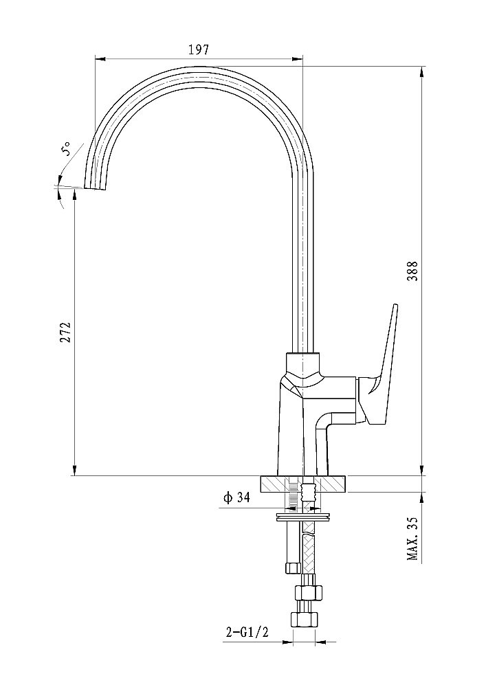 Смеситель для кухни WONZON & WOGHAND ATHENS, Хром (WW-082101-CR) купить в интернет-магазине сантехники Sanbest
