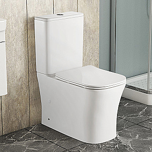 Унитаз напольный Azario Anteo Square AZ-1218A белый, безободковый, с бачком, с крышкой микролифт купить в интернет-магазине Sanbest